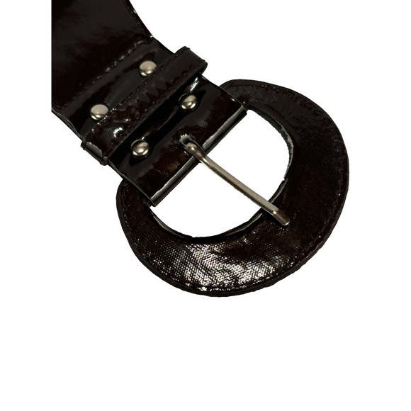 Vintage 80s 90s Elastic Wide Cinch Belt Brown Buckle Stretch Retro Statement - Picture 3 of 7